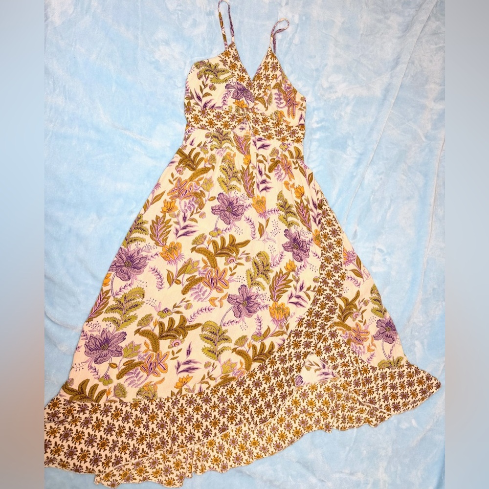 Angie Midi Dress Sz L Fits S/M Boho Romantic Sexy Floral Hi Low Ruffled - Picture 2 of 10